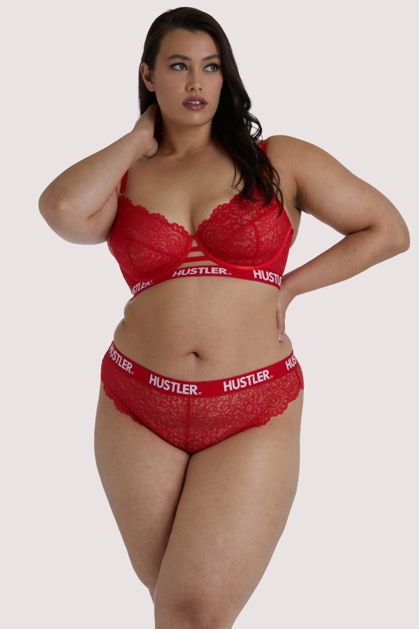 Hustler Branded Red Lace Curve Brief on Sale