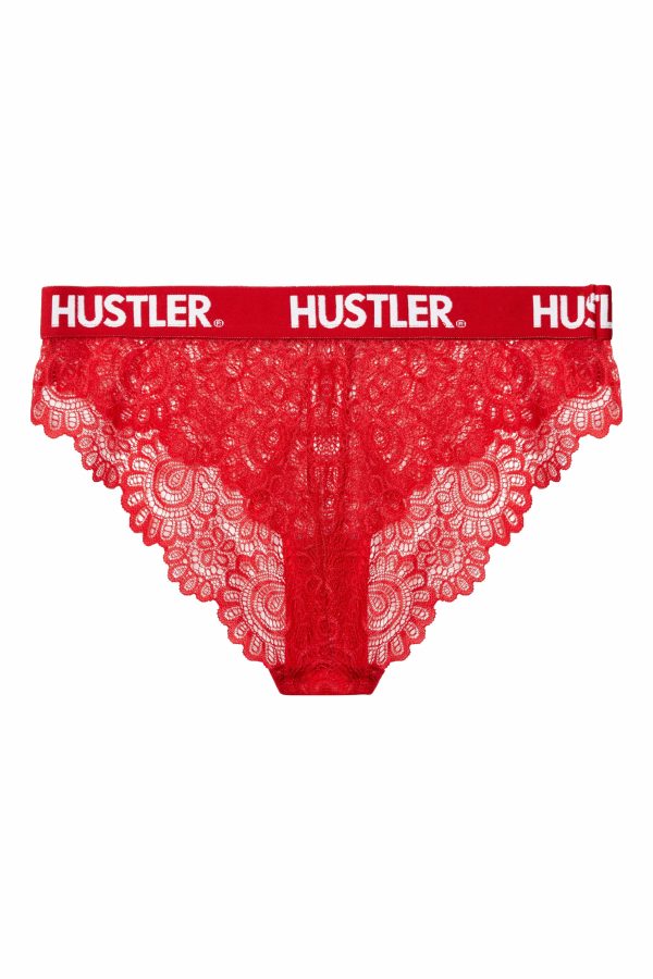 Hustler Branded Red Lace Curve Brief on Sale