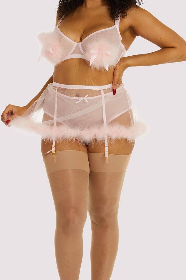 Marina Pink  Feather Suspender Belt Online Sale