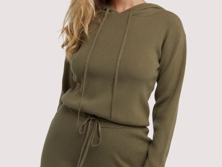 Lounge Khaki Knitted Rib Cropped Hoodie Supply