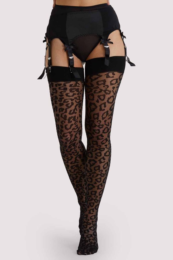 Leopard Knit Stockings - Black Black US 4 - 18 Tall Fashion