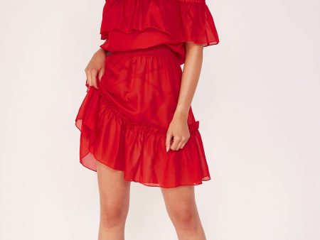 Wolf & Whistle Red Bardot Frill Beach Dress For Discount