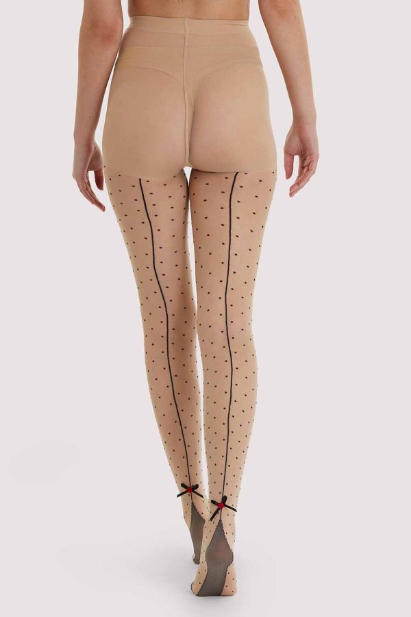 Dotty Seamed Tights With Bow Light Nude Black US 4 - 18 Cheap