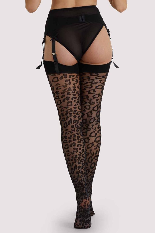 Leopard Knit Stockings - Black Black US 4 - 18 Tall Fashion