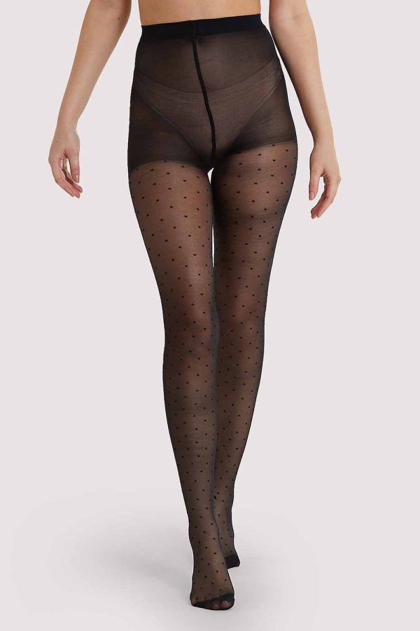 Dotty Seamed Tights With Bow Black US 4 - 18 Hot on Sale