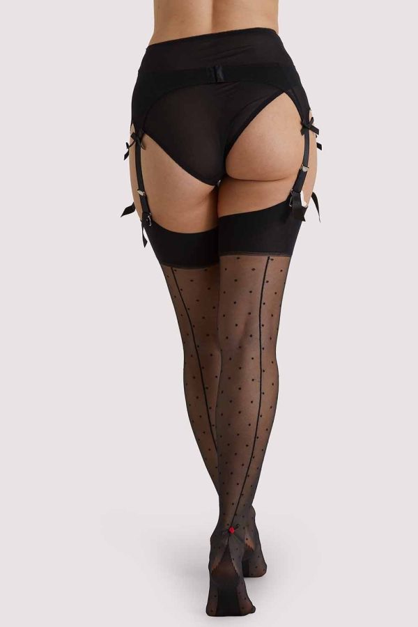 Dotty Seamed Stockings With Bow Black US 4 - 18 Online Sale