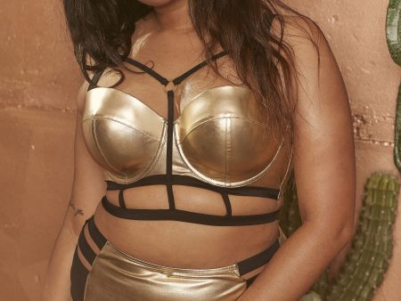 Wolf & Whistle Jett Gold metallic balcony bikini top curve Fashion