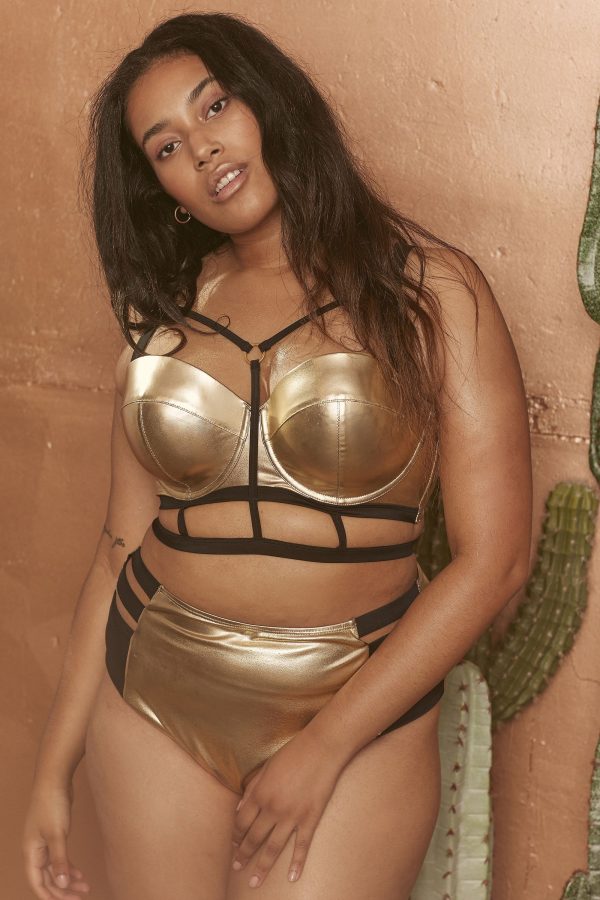 Wolf & Whistle Jett Gold metallic balcony bikini top curve Fashion