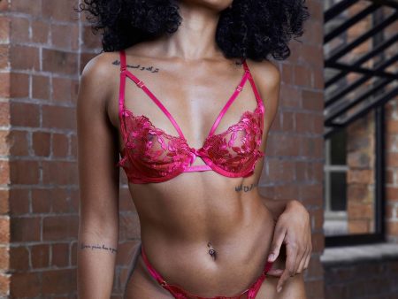 Hustler Mia Hot Pink Embroidered Strappy Thong on Sale