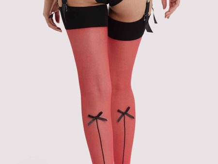 Bow Back Seamed Stockings Red US 4 - 18 Hot on Sale