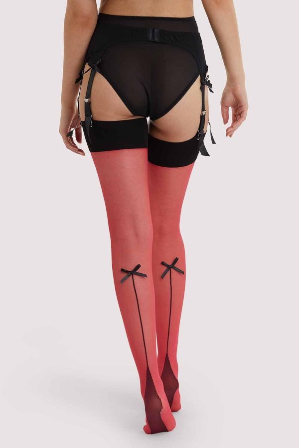 Bow Back Seamed Stockings Red US 4 - 18 Hot on Sale