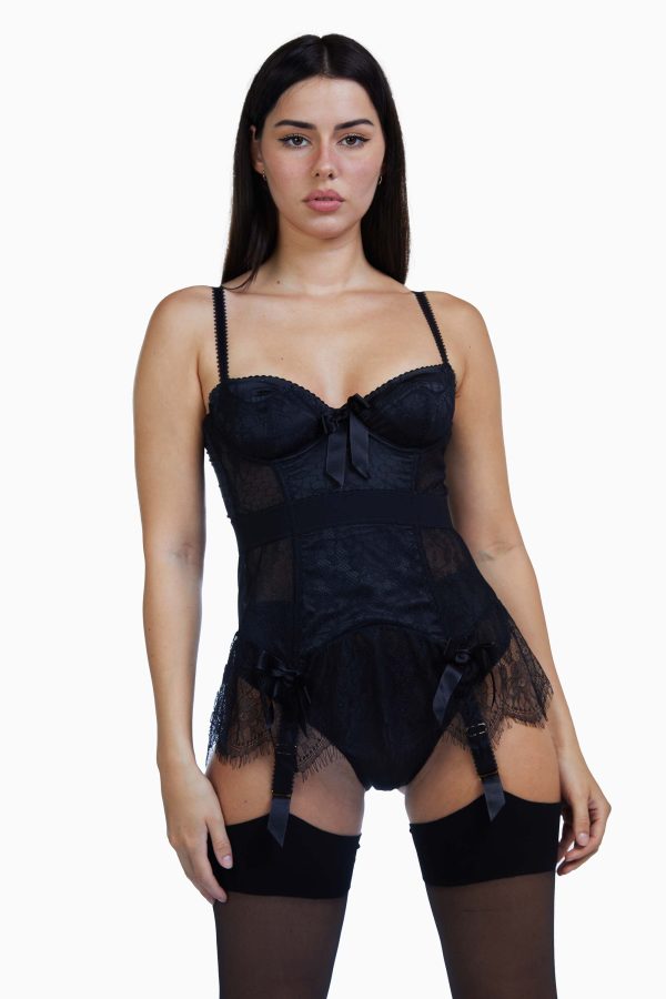 Tempest Black Lace Basque with Bows Online