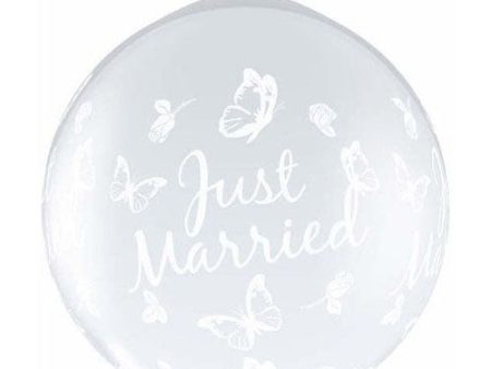 36 inch JUST MARRIED BUTTERFLIES-A-CIRCLE- NECK UP For Discount