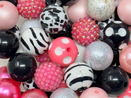 20mm Acrylic Beads - Pink, White, & Black Mix Sale