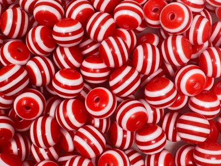 12 mm Acrylic Beads - Striped Red For Discount