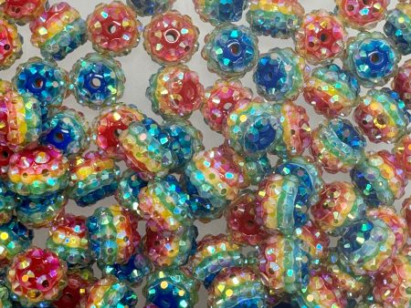 12 mm Acrylic Beads - Rhinestone Rainbow For Sale