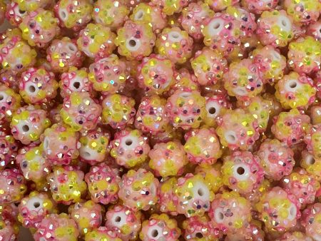 12 mm Acrylic Beads - Rhinestone Pink & Yellow on Sale