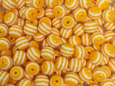 12 mm Acrylic Beads - Striped Mustard Yellow Hot on Sale