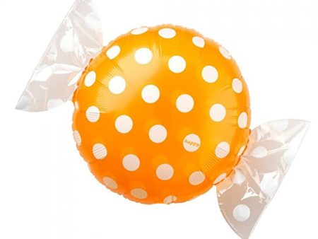 18 inch CANDY W  WRAPPER ENDS - ORANGE W  WHITE POLKA DOTS Supply