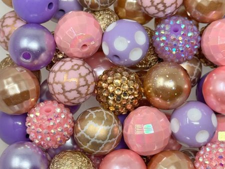 20mm Acrylic Beads - Pink, Purple, & Gold Mix Cheap