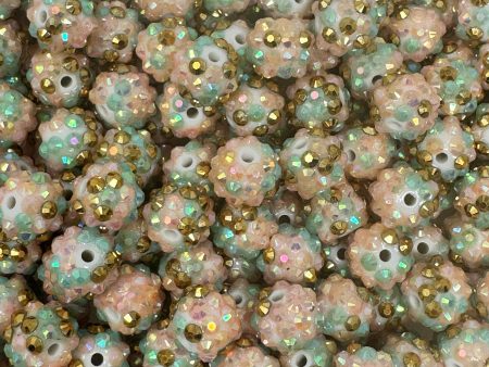 12 mm Acrylic Beads - Rhinestone Light Pink, Blue, & Gold Online Sale