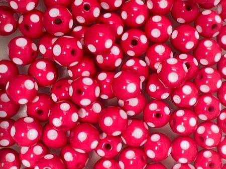 12 mm Acrylic Beads - Polkadot hot pink Fashion