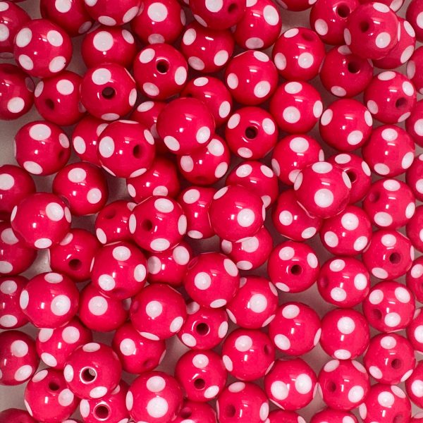 12 mm Acrylic Beads - Polkadot hot pink Fashion