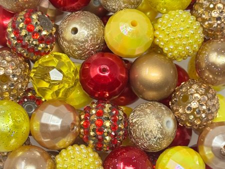 20mm Acrylic Beads - Red, Yellow, & Gold Mix Hot on Sale