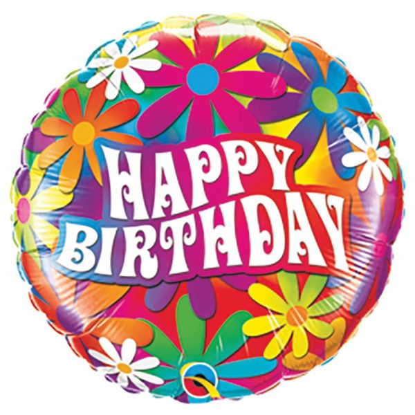 9 inch HAPPY BIRTHDAY PSYCHEDELIC DAISIES (AIR-FILL ONLY) on Sale